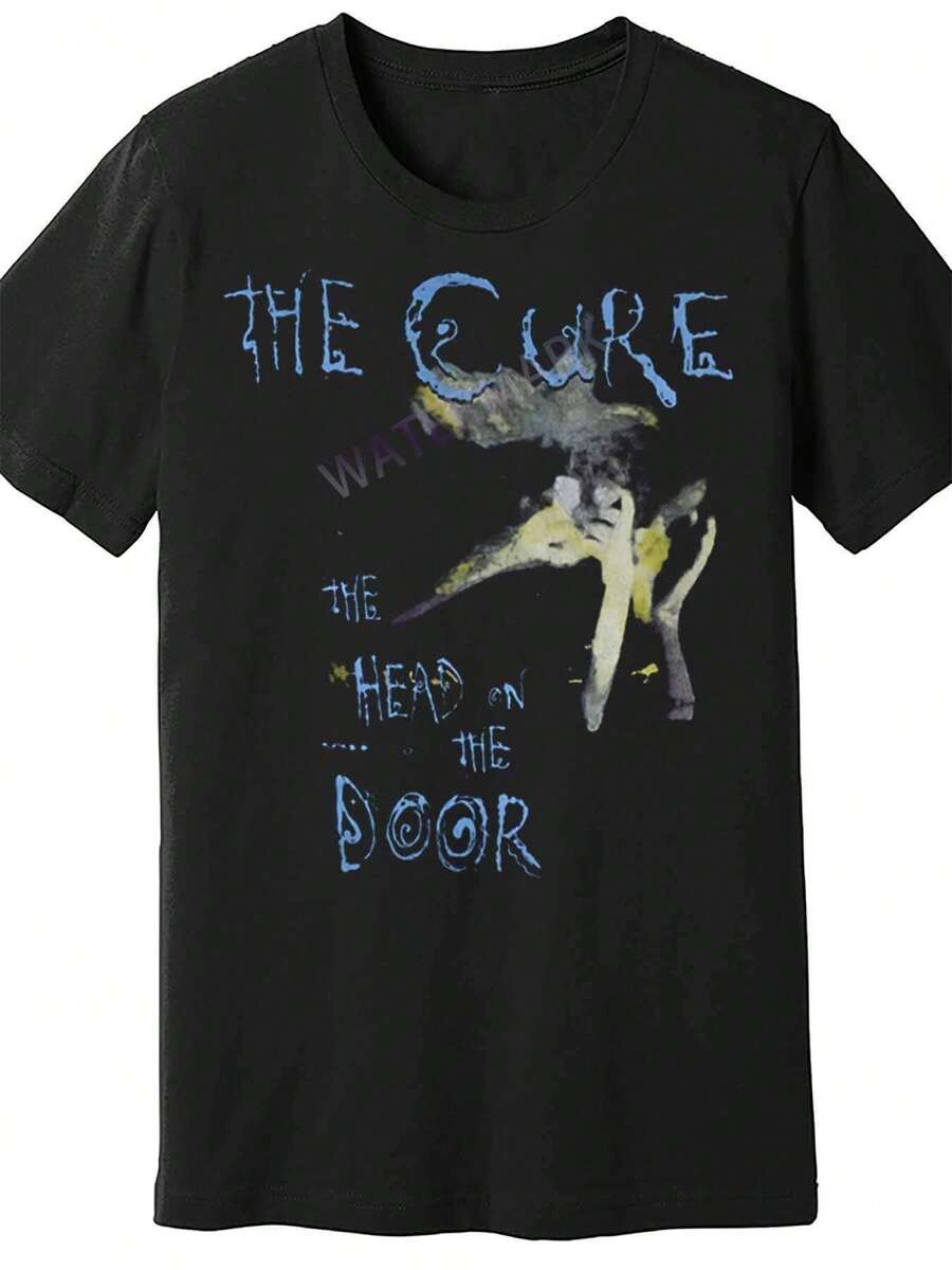 The Cure The Head On The Door Vintage 80s Band Tee - Men'S Retro Graphic T-Shirt With Door Design, Heavyweight Cotton Crewneck Shirt For Concerts, Casual Attire - Machine Washable Music Merchandise For The Cure Fans, Concert Outfit, Artistic Print, Durable Fabric, Short Sleeve Top, Adult Clothing - 黑色 - 查看 1