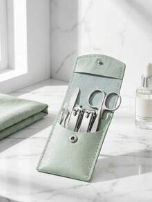 7pcs Portable Nail Clipper Set, High Quality Stainless Steel Ultra Sharp Durable Curved Edge Scissors For Trimming Finger & Toenails, With Nail File (Green & Silver Set) - Multicolor - View 5