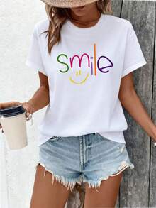 Elegant Casual Women's T-Shirt With Print And Round Neck, Suitable For Spring And Summer, Vintage T-Shirt For Everyday Wear, A Perfect Gift For Him, Shipped From A Local Warehouse In The USA, A Great Choice For The Holidays. - 黑色 - 查看 1
