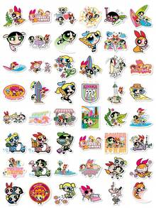 THE POWERPUFF GIRLS 50张Y2K贴纸套装，经典动漫乙烯基贴纸，怀旧美学装饰贴纸，非常适合日常装饰、手工DIY、派对礼品和个人物品装饰 - 彩色 - 查看 6