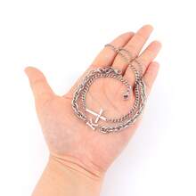 2pcs/Set Pulsera de cadena de acero inoxidable plateado minimalista con letra cruzada y capas para hombre - Plateado - Ver 3