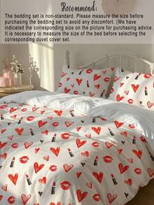 2pcs/3pcs Watercolor Heart-Shaped Lip Print Lipstick Digital Printed Duvet Cover Set (1 Duvet Cover +2 Pillowcases Without Cores), Soft And Skin-Friendly Polyester Chemical Fiber For Daily Use, Suitable For All Four Seasons In The Master Bedroom, Guest Bedroom And Secondary Bedroom - Multicolor - View 5