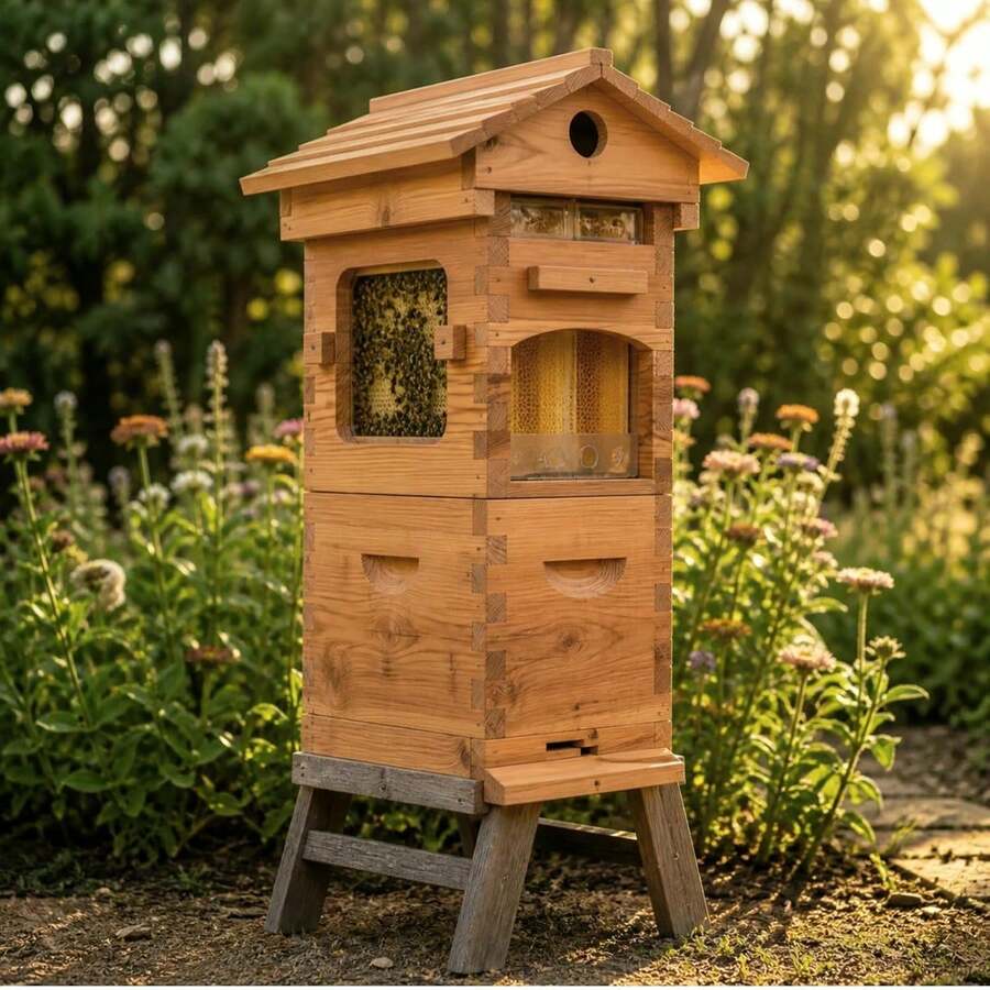 Automatic Beehive With 4 Gravity Flowing Hive Frames & Brood Box Set - Easy Honey Extraction Beekeeping Kit For Beginners And Professionals - Solid Wood Construction - 預設 - 查看 1