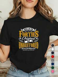 Camiseta Deportiva Casual para Mujer - Camiseta Negra Elástica de Cuello Redondo con Diseño de Texto, Lavable aáquina, Ajuste Cómodo para Todas las Estaciones, para Mujeres Rubias que Buscan Estilo y Comodidad. - Negro - Ver 1