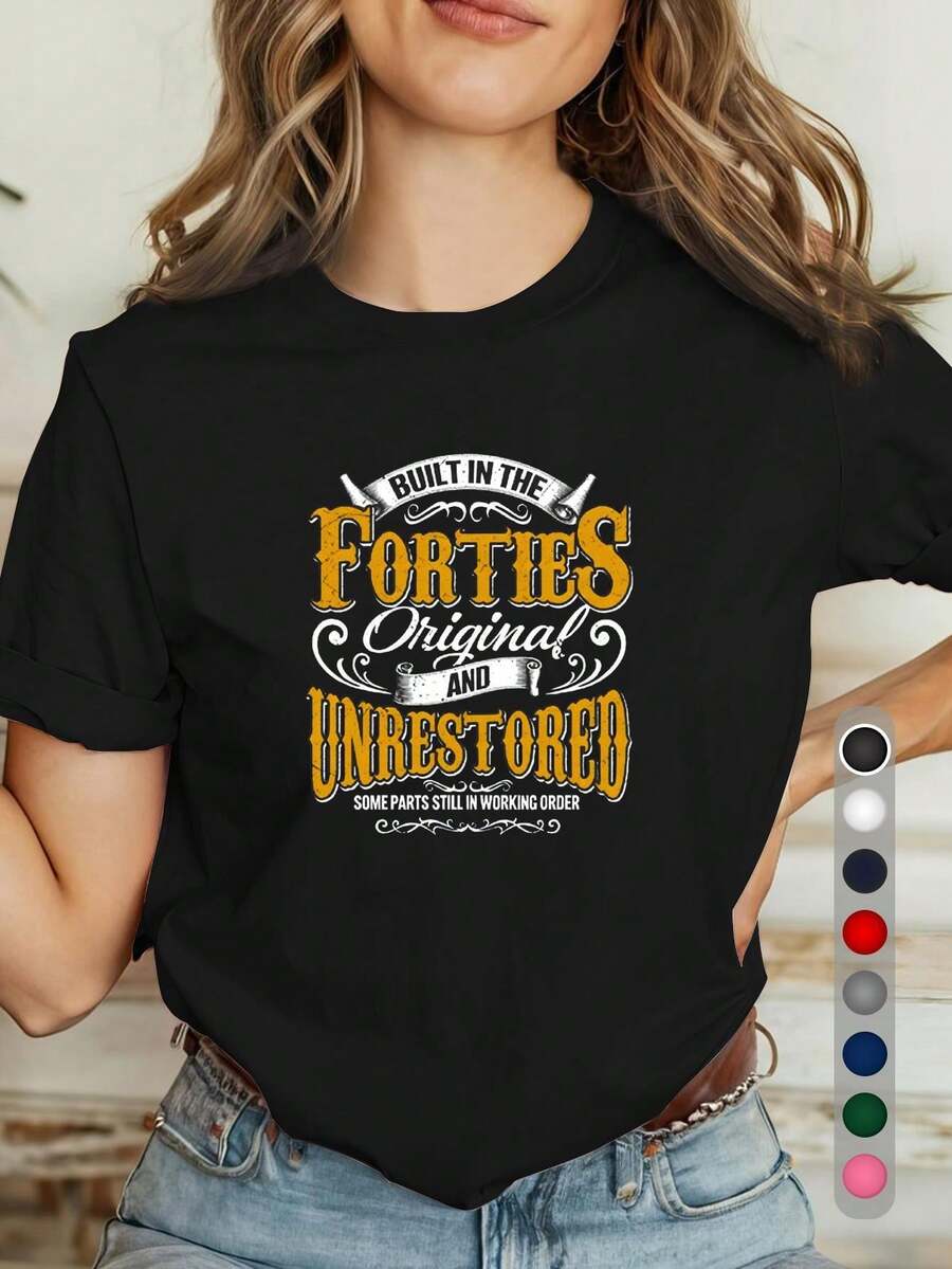 Camiseta Deportiva Casual para Mujer - Camiseta Negra Elástica de Cuello Redondo con Diseño de Texto, Lavable aáquina, Ajuste Cómodo para Todas las Estaciones, para Mujeres Rubias que Buscan Estilo y Comodidad. - Negro - Ver 1