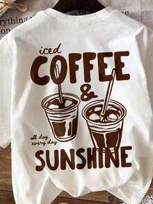 Camiseta de manga corta con cuello redondo, talla grande, color café helado, estilo Sunshine, de verano, de alta elasticidad, corte regular, 100% algodón. - Blanco - Ver 4