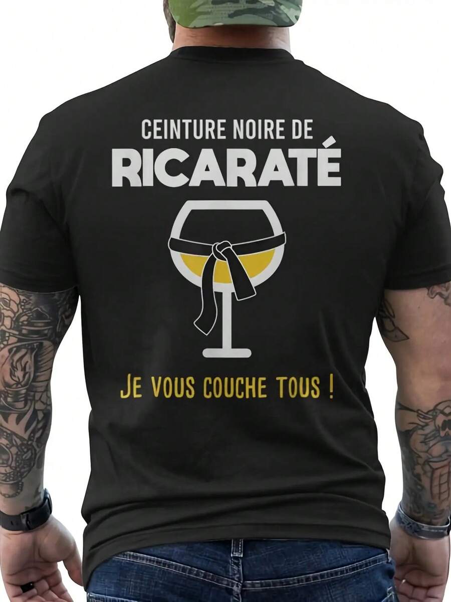 Men's Pastis French Liqueur T-Shirt - Martini Glass Design By Centure Noire De Ricarate With French Text, Funny Collectible T-Shirt For Aperitifs, Casual Short-Sleeved Crew Neck T-Shirt For Pastis Lovers And Martini Enthusiasts. Loose And Comfortable. - Back - View 1