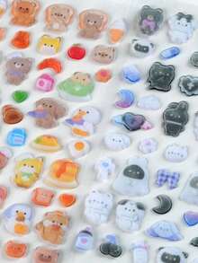 Cute 3D Embossed Plush Animal Decorative Stickers, 3D Flocked Japanese Anime Style Stickers, Asymmetric Mixed Color Waterproof Embossed Stickers - Multicolor - View 3