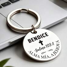 Llavero de acero inoxidable inspirador, grabado con texto en español, duradero y elegante, regalo de cumpleaños ideal para amigos, accesorio religioso | Llavero decorativo | Llavero duradero - Plateado - Ver 10