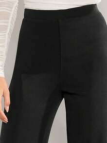 Pantalones de pierna ancha unicolor de talle alto - Negro - Ver 5