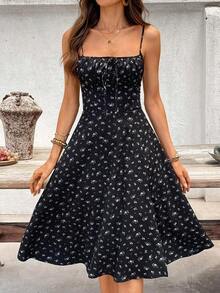 Vestido largo de mujer de corte recto con estampado floral, sin espalda, con abertura, favorecedora figura, elegante para fiesta/cita - Multicolor 3 - Ver 4