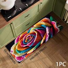 1 pieza Alfombra impresa con patrón floral colorido 2D, Serie de felpudos largos, Adecuado para sala de estar, lavandería, baño, dormitorio, cocina - Multicolor - Ver 7
