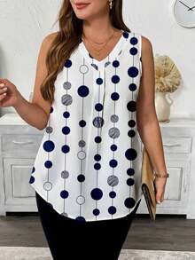 Blusa sin mangas con cuello en V y estampado floral para mujer talla grande, Camisa casual con cuello en V y estampado floral para mujer talla grande - Multicolor - Ver 5