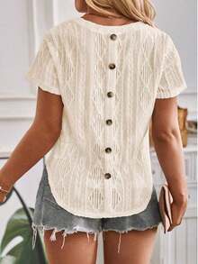 Selamara Camiseta casual versátil de talla grande para mujer con decoración de botones en la espalda, nueva para primavera/verano - Albaricoque - Ver 4