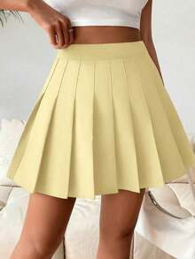 Falda pantalón casual de talle alto con pliegues y rayas para mujer - amarillo ganso - Ver 6