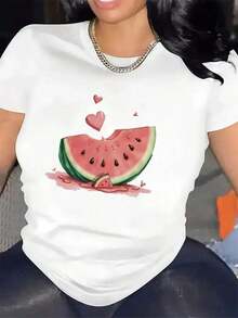 Women's Casual Short Sleeve T-Shirt, 100% Cotton, 1 Piece - Cute Horse, Cat, And Dog Print, Breathable And Comfortable, Round Neck, For Animal Lovers, Farm Style Summer Casual Wear, Machine Washable, Gift For Pet Owners, All Season Clothing, Medium Elasticity Fabric. - 白色 - 查看 7