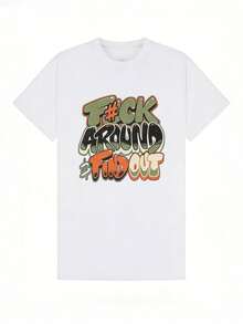 Women's Soft And Casual Short-Sleeved T-Shirt With A Round Neck, Retro Style With Urban Graffiti Letter Print. White. - 白色 - 查看 4