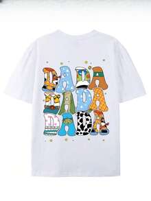 Camiseta Retro Casual de Algodón 100% para Hombre de ,  "Dad Life" - Estilo Urbano Vintage, Unisex, de Manga Corta, Cuello Redondo, de Algodón Suelto, blusas para mujer. blusas.blusas casuales para dama.blusas para mujer. blusas.blusas casuales para dama.Impresión de osos cariñosos.Camiseta estampada Impresión de osos cariñosos. - Blanco - Ver 3