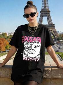Camiseta de manga corta con cuello redondo suave y casual de verano para mujer, tops para salir, algodón, vintage, estilo callejero europeo y americano, casual deportivo, estilo unisex, estilo casual urbano, tops bonitos, Gen Z, curvas, ropa Y2K, camisetas divertidas, tops para damas, conjuntos de vacaciones para mujer, top lindo, camiseta gráfica, conjuntos de primavera, camisetas holgadas, ropa de calle retro, estilo de los 90, estilo de los 2000, subcultura, top , tops blancos, atuendo de fiesta de los 90. Adecuado para primavera, verano y otoño - Negro - Ver 7