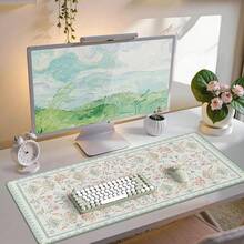 1 pièce Tapis de protection de bureau (gris-vert) - Un tapis de bureau extra-large et un tapis de clavier en caoutchouc antidérapant. Avec un charmant motif floral conçu spécifiquement pour les femmes, ce tapis d'ordinateur est parfait pour une utilisation au bureau, à la maison ou dans un dortoir. - Tapis de souris - Voir 5