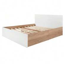 Double Bed, Wooden Frame 140*200 Cm With 2 Drawers, Modern Bed Including Frame And Slatted Base - 207*80*145 Cm (Length*Height*Width) In Oak/White (Without Mattress). - 白色 - 查看 9