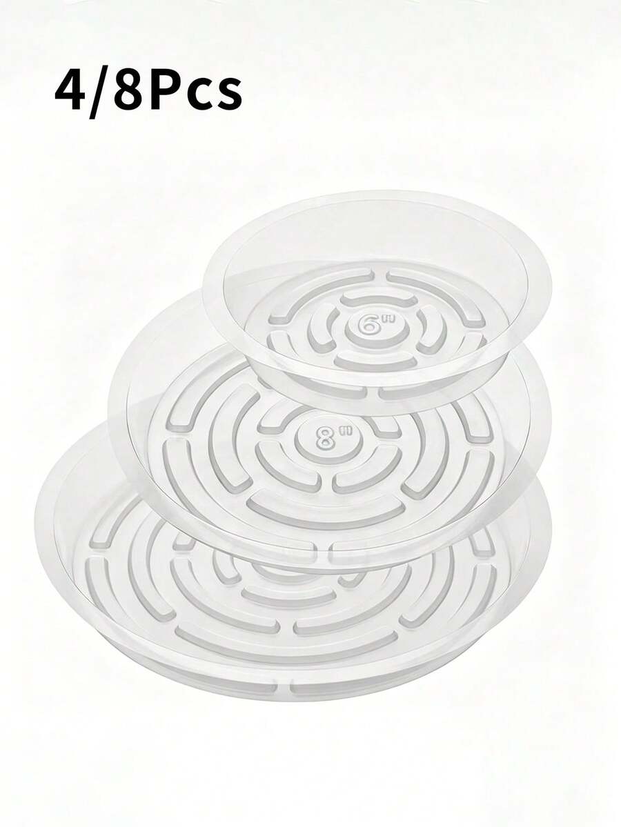 4/8pcs 6", 8", 10" Transparent Plastic Plant Saucers, Indoor Outdoor Garden Drip Trays - Transparent - View 1