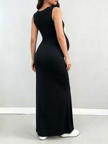 Maternity Solid Color Casual Minimalist Vacation Everyday Dress Black Summer - Black - View 5