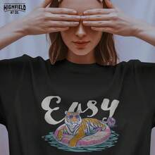 Easy Summer Tiger Design In PNG, Funny Tiger Floating In Pool In PNG, Easy Tiger-Style Sunglasses Design For T-Shirts, Digital Download For Beach Vacation - 黑色 - 查看 1