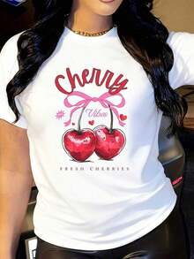 Women's Cotton T-Shirts Coquette Cherry T-Shirt Boho Cottagecore Aesthetic Floral Graphic Tee Unisex Shirt Gift For Woman Aesthetic Cherry Shirt Bow Basic Blouses For Women - 白色 - 查看 1