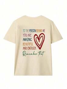 1 pieza Camiseta de manga corta y cuello redondo holgada para mujer de verano, Serie Para los que vienen después, Camiseta con estampado de corazón rojo, Adecuada para oficina, salidas, diario, citas, fiestas, reuniones, calle, festivales deúsica, ocasiones de,Soft Fabric, Loose Design, Round Neck, Short Sleeves, Springsummer, Daily Wear - Blanco - Ver 6