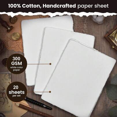 20 tờ giấy vẽ màu nước thủ công, định lượng 300gsm, có vân, mép giấy lượn sóng, giấy cotton trắng, thích hợp cho học sinh, người lớn, họa sĩ, vẽ tranh màu nước, thiệp mời cưới, thiệp chúc mừng.