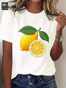 Comfortable Women's T-Shirt Made Of Sheer Fabric With An Embroidered Lemon Pattern - White - View 1