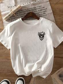 New Collection 2026: Cotton T-Shirt, Printed On The Front And Back, With A Cow Head Design With Sunglasses, Country Style, Short Sleeve And Round Neck For Women, Comfortable Fit, Classic Design, Fashion Item, Double-Sided Printed Top For Women. - 白色 - 查看 3