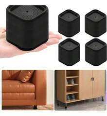 4 Black Square Furniture Risers, Raise 8cm, Black - 1 - View 1