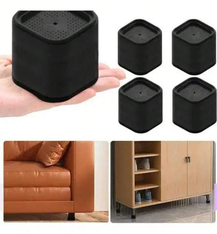 4 Black Square Furniture Risers, Raise 8cm, Black - 1 - View 1