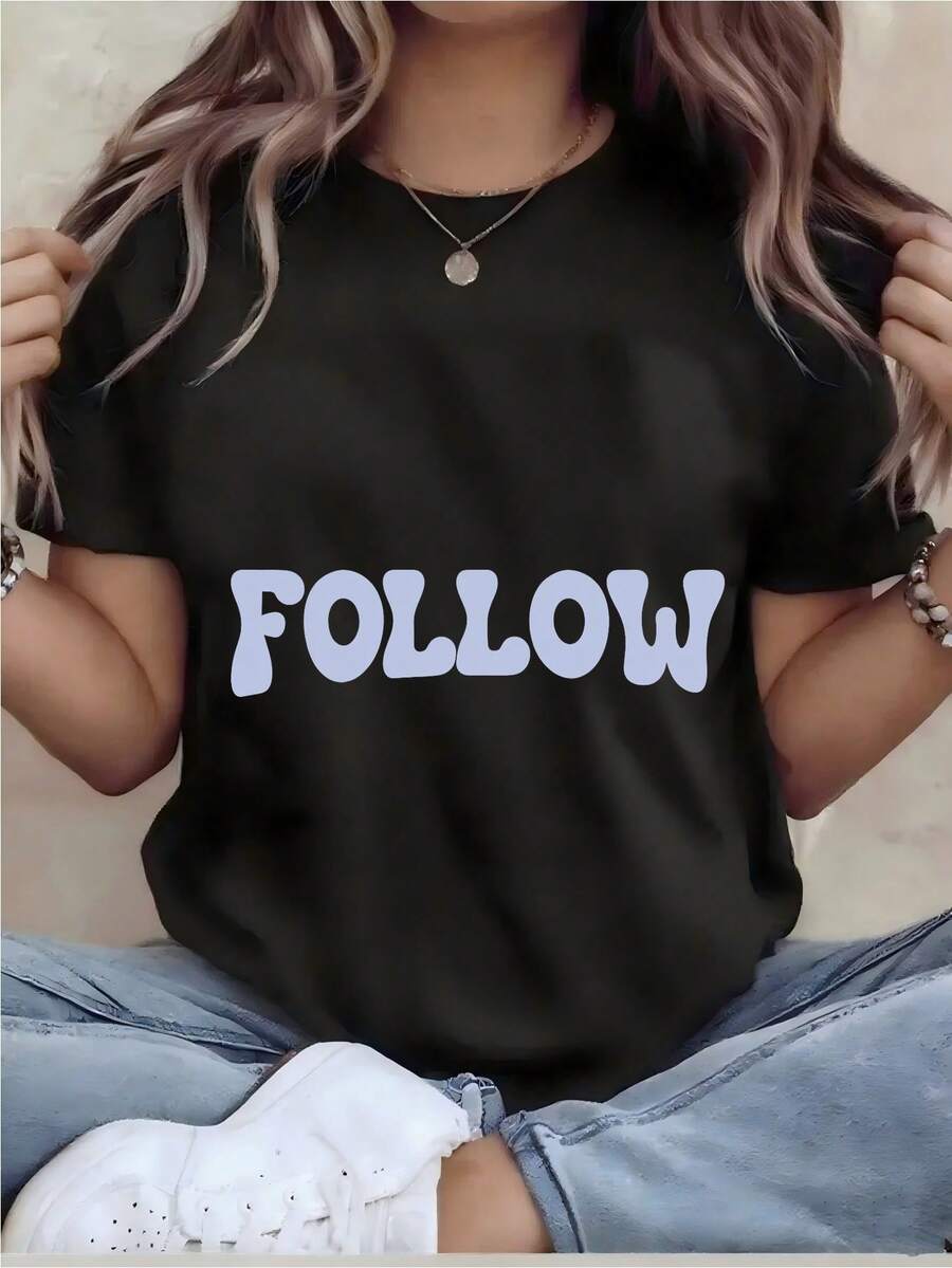 Versatile And Fashionable Short-Sleeved Crew Neck T-Shirt, Made Of 180g Pure Cotton, Plus Size For Women, Mother's Day Gift, Sizes L-5XL - Fun Printed T-Shirt For Women - Casual Short-Sleeved Top, Crew Neck, Loose Fit, Machine Washable, Comfortable For All Seasons, Suitable For Casual Wear. | Loose Fit | Durable Print, Suitable For Various Holiday Gifts - Unisex, Ideal For Casual Daily Outings, Short-Sleeved Summer T-Shirt, Retro Y2K Print T-Shirt. - 黑色 - 查看 1