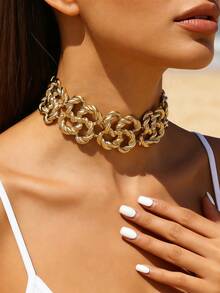 1 chiếc vòng cổ choker thời trang nữ, thiết kế cá nhân hóa, họa tiết xoắn ốc rỗng hình học bằng kim loại, phối hợp nhiều chất liệu. - Vàng - Xem 10