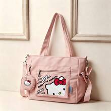 Miniso Sanrio Hello Kitty Graffiti Print Pink Casual Multi-Functional Large Capacity Tote Bag 2 Pieces Set With Detachable Coin Purse, Multi-Way Carry, Ideal For Work, Travel, Shopping And Everyday Use - Pink - View 2