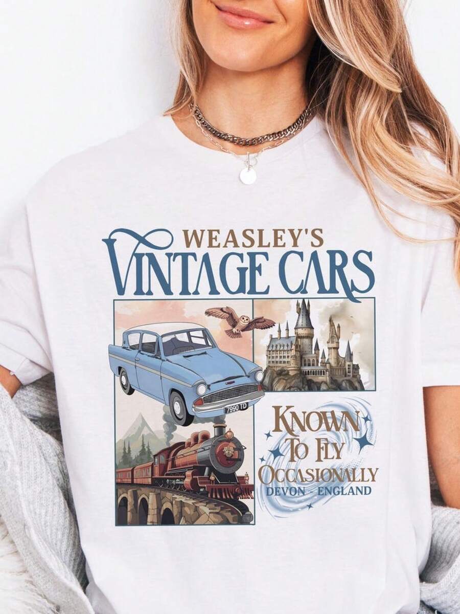 t shirt heren heren kleding heren zomer set streetwear trainingspak heren polo shirt men polo shirt men summer outfitsFlying Car Shirt - Weasley Flying Car Shirt -  Bookish Wizard Tee t shirt heren jas manfinity vaderdag zomer funny t shirts - Bianco - Visualizzare 1