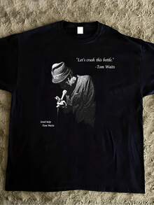 Men's Breathable Short-Sleeve T-Shirt With A Unique Tom Waits Design - Black, Slim Fit, All-Season Casual Wear, Vintage Design, Featuring The Distinctive Phrase "Let's Crush This", Vintage Summer Casual Style T-Shirt, The Best Gift For Men And Women. - 黑色 - 查看 6