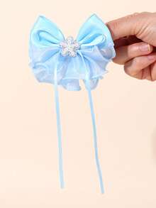 2 piezas Clips para el cabello con lazo de satén y tul color azul claro con centro de perla y diamante de imitación, accesorios de moda lindos, clips de cocodrilo y clips para el cabello, accesorios para el cabello para uso diario, fiestas y cumpleaños - Celeste - Ver 4