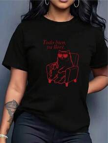 Camiseta Y2K Todo bien ya lloré con diseño de gato sentado en sofá y gafas de sol moda urbana única estilo moderno ideal para un look casual y divertido perfecta para amantes de la cultura pop y los memes un básico imprescindible en tu guardarropa Cómoda y versátil para escuela, trabajo, salidas y eventos casuales - Negro - Ver 1