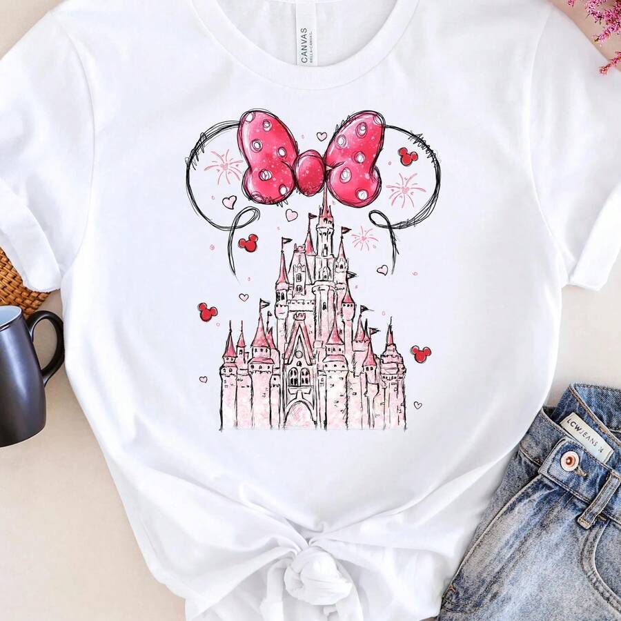 Minnie Mouse Castle Shirt_ Disneyland Watercolor Tee Disney Oversized T-Shirt - White - View 1