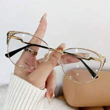 1PC Women's Premium Rhinestone Bling Bling Textured Dual-Tone Metal Modern Retro Cat Eye New Glasses Frame, Daily Commute All-Season Glasses Accessory First Choice Computer Glasses, Suitable For Back To School And Indoor/Outdoor Wear - Transparent white blue light - View 7
