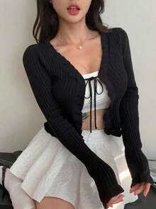 Cárdigan rojo con volantes para el Día de San Valentín de las mujeres, ropa de otoño - Negro - Ver 6