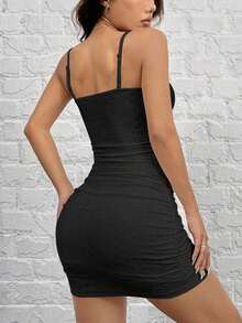 Vestido sin mangas tejido para mujer, unicolor para uso diario simple - Negro - Ver 2