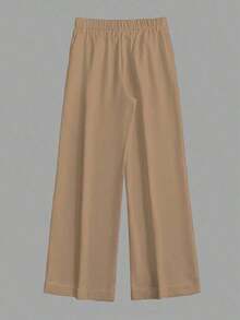 Pantalones anchos y sueltos de unicolor casuales para mujer - Caqui - Ver 2