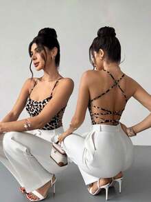 Body elegante y romántico con estampado bohemio y espalda cruzada, adecuado para vacaciones en la playa de Hawái y citas - Multicolor 2 - Ver 9