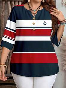 Camisa de mujer casual de cuello con muesca y manga 3/4 con estampado, para verano - Multicolor - Ver 5