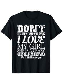 No me mientas, mi novia es súper loca y divertida. Camiseta, camisa casual negra de manga corta y cuello redondo, adecuada para uso diario informal, lavable a máquina, 165% cómoda, camiseta casual para hombre. - Negro - Ver 1